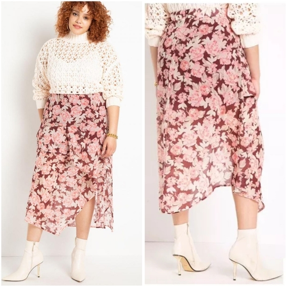 New Eloquii Layered Chiffon Floral Printed A-Line Midi Skirt 18